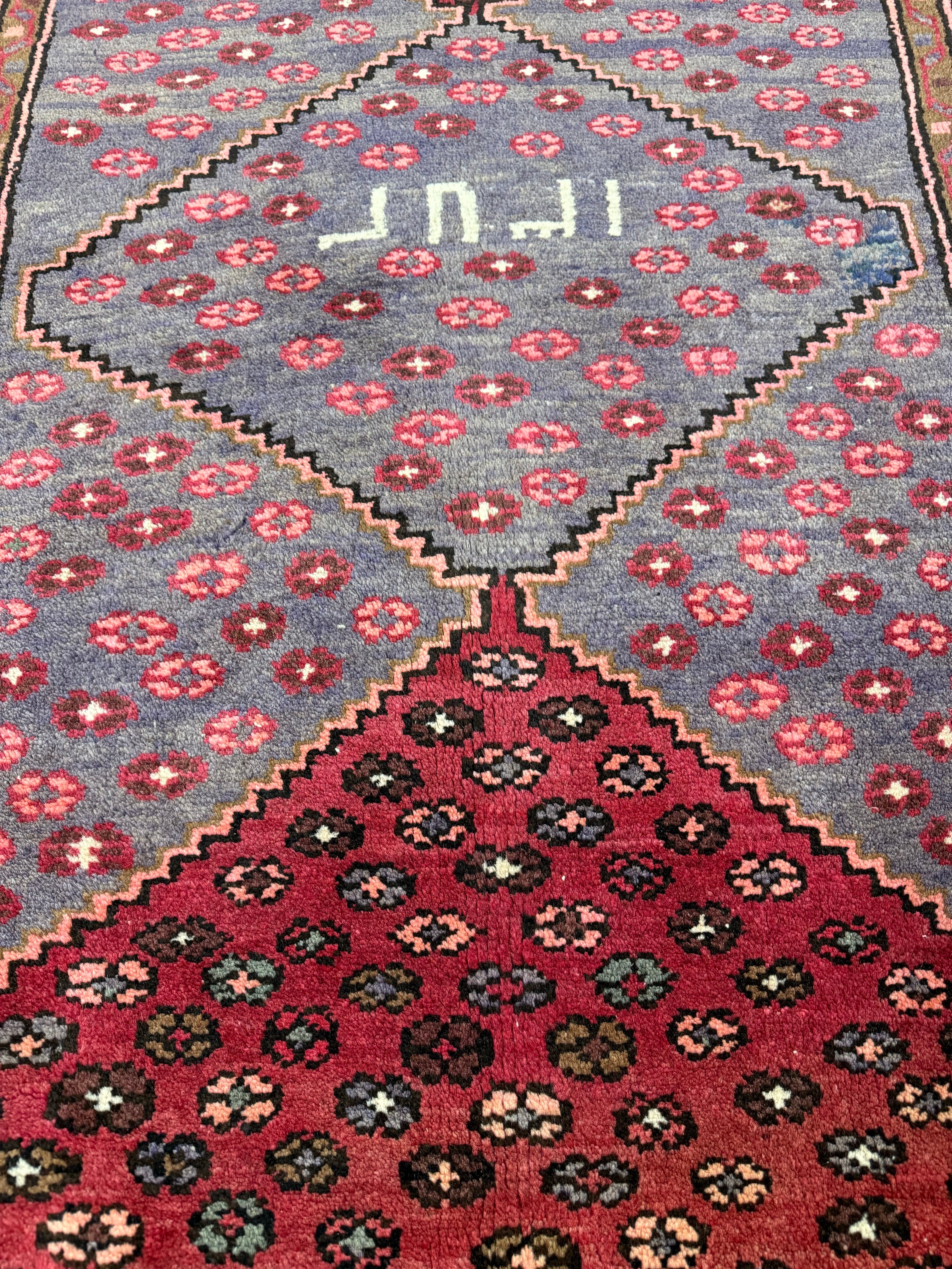 Vintage Houpa Zanjan Rug — Three Red Geometric Medallions on a Dark Field. Original rug photograph; SKU 30175; source 30175 IMG_6726.