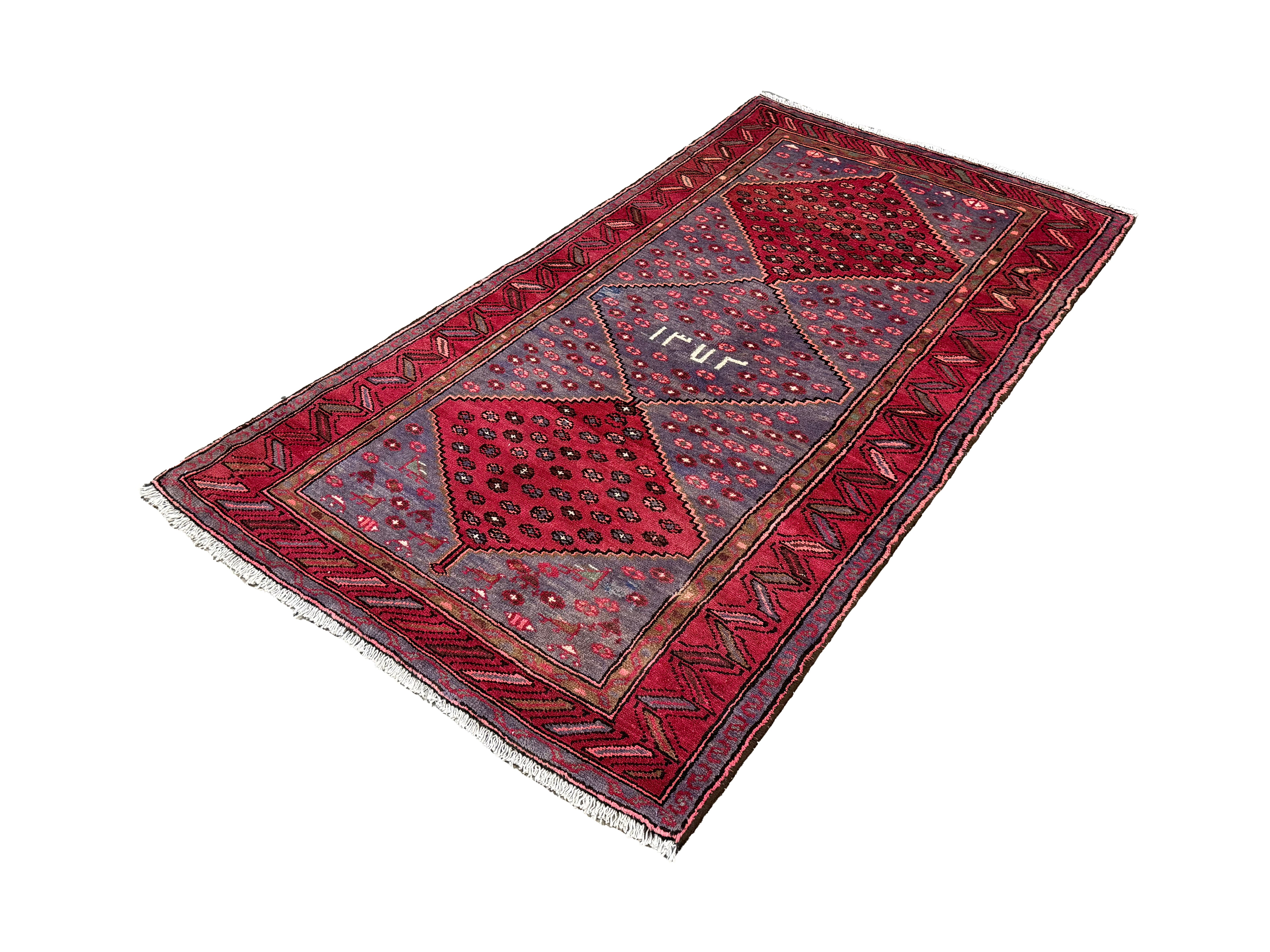 Persian Houpa Zanjan Rug, diagonal full view, hand-knotted wool with red colouring. SKU 30175.