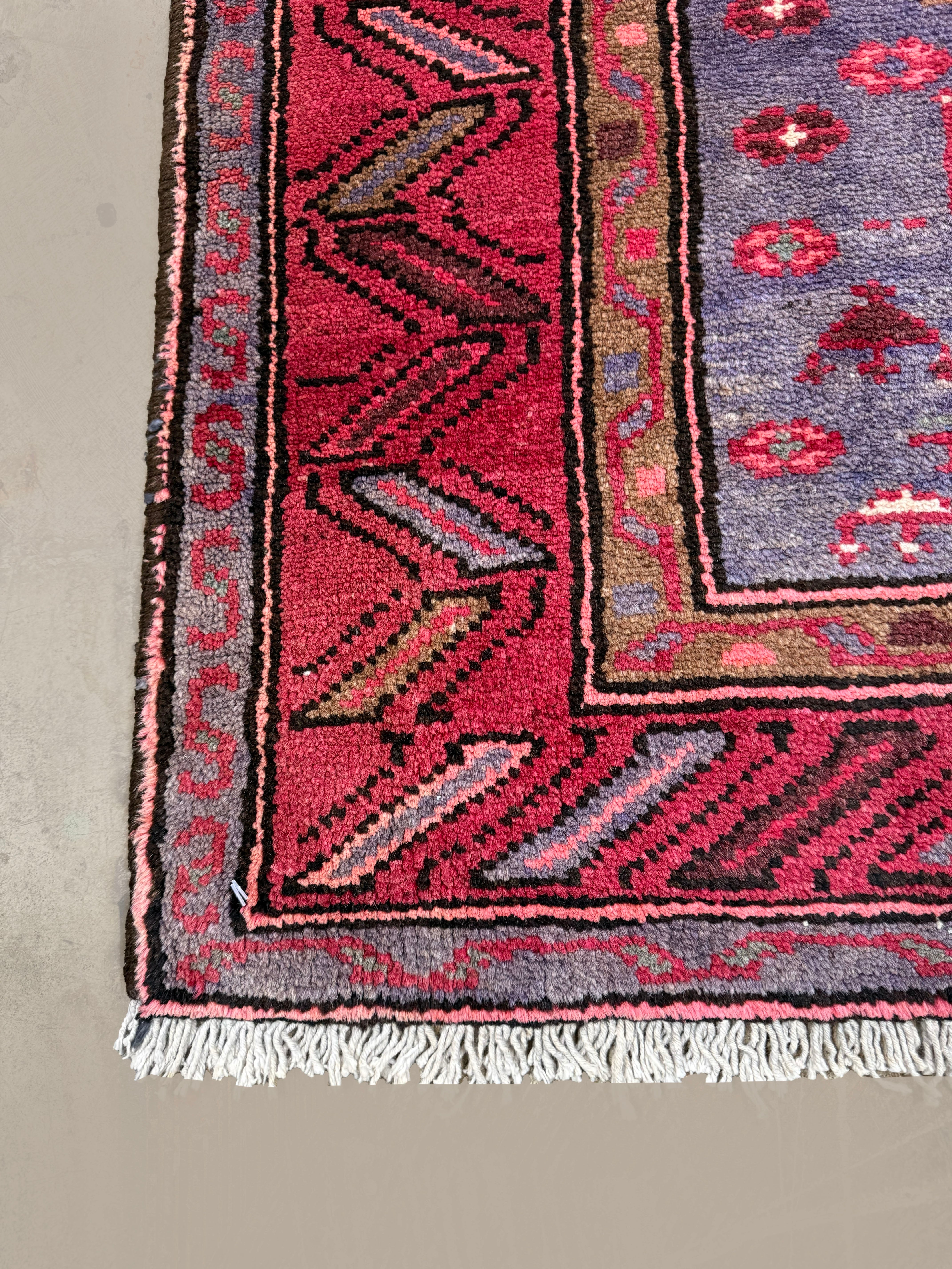 Persian Houpa Zanjan Rug, border and fringe detail, hand-knotted wool with red colouring. SKU 30175.