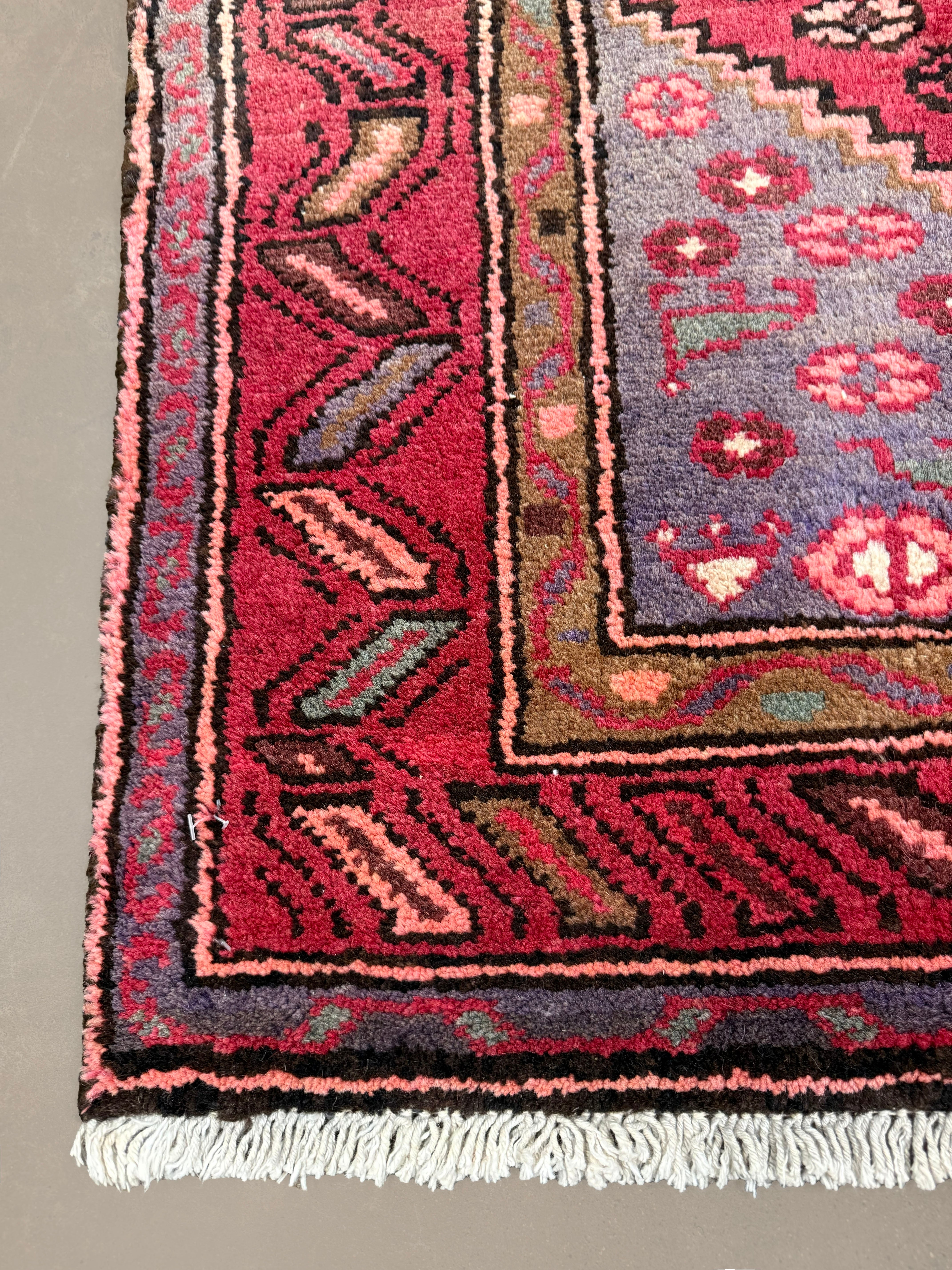 Persian Houpa Zanjan Rug, border and fringe detail, hand-knotted wool with red colouring. SKU 30175.