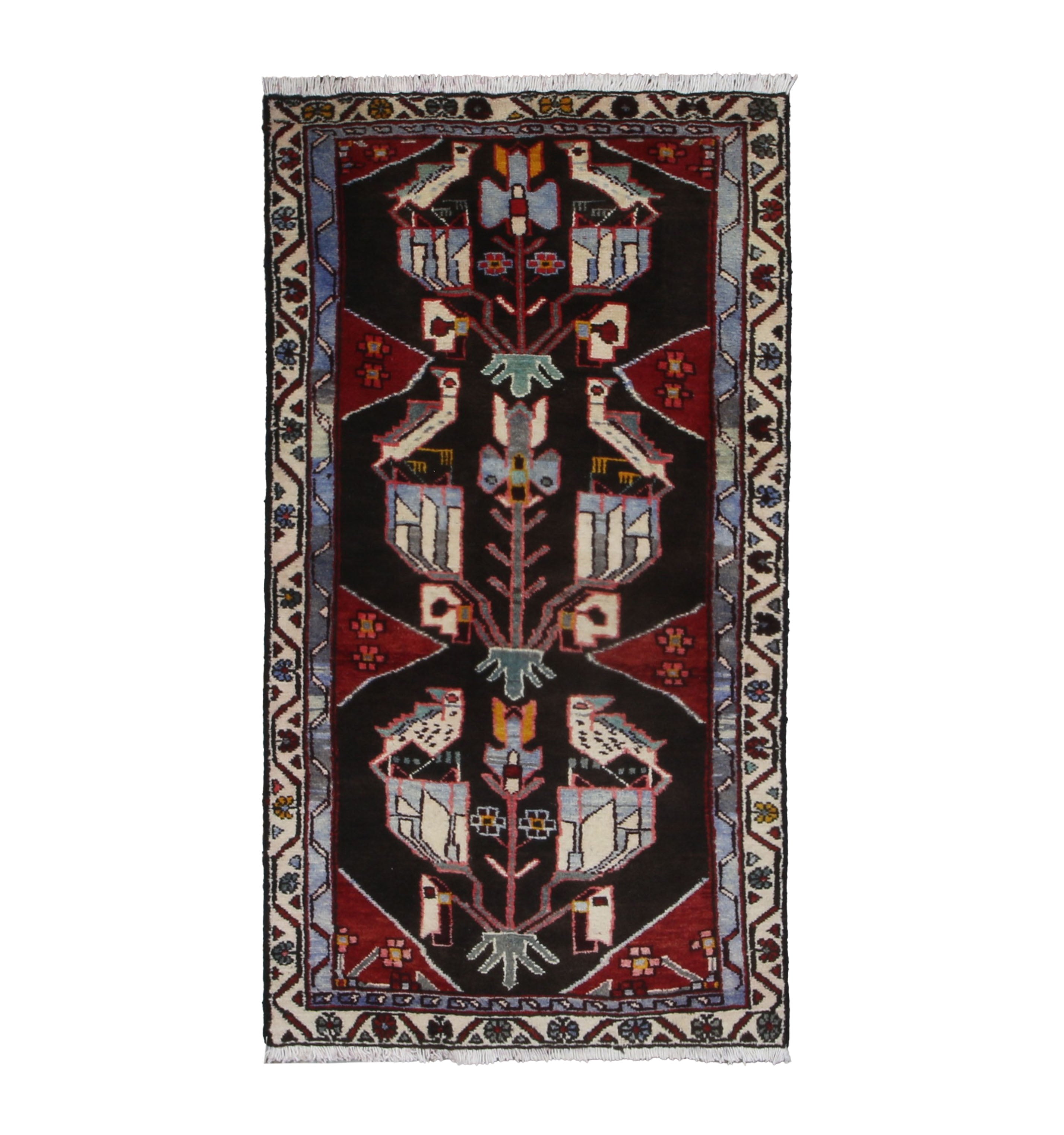 Persian Tafresh Rug, top view on white background, hand-knotted wool with blue colouring. SKU 30195.