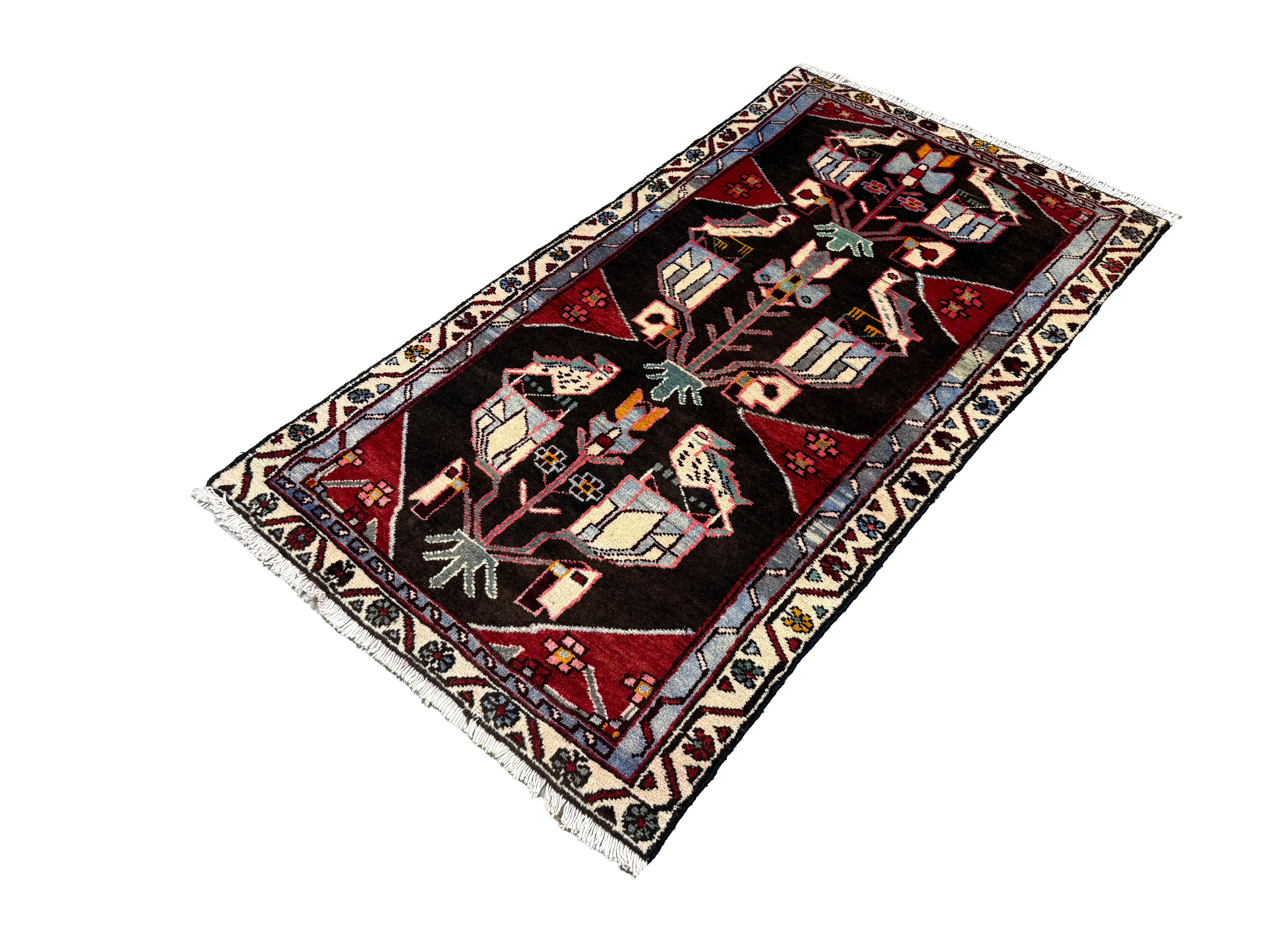 Persian Tafresh Rug, diagonal full view, hand-knotted wool with blue colouring. SKU 30195.