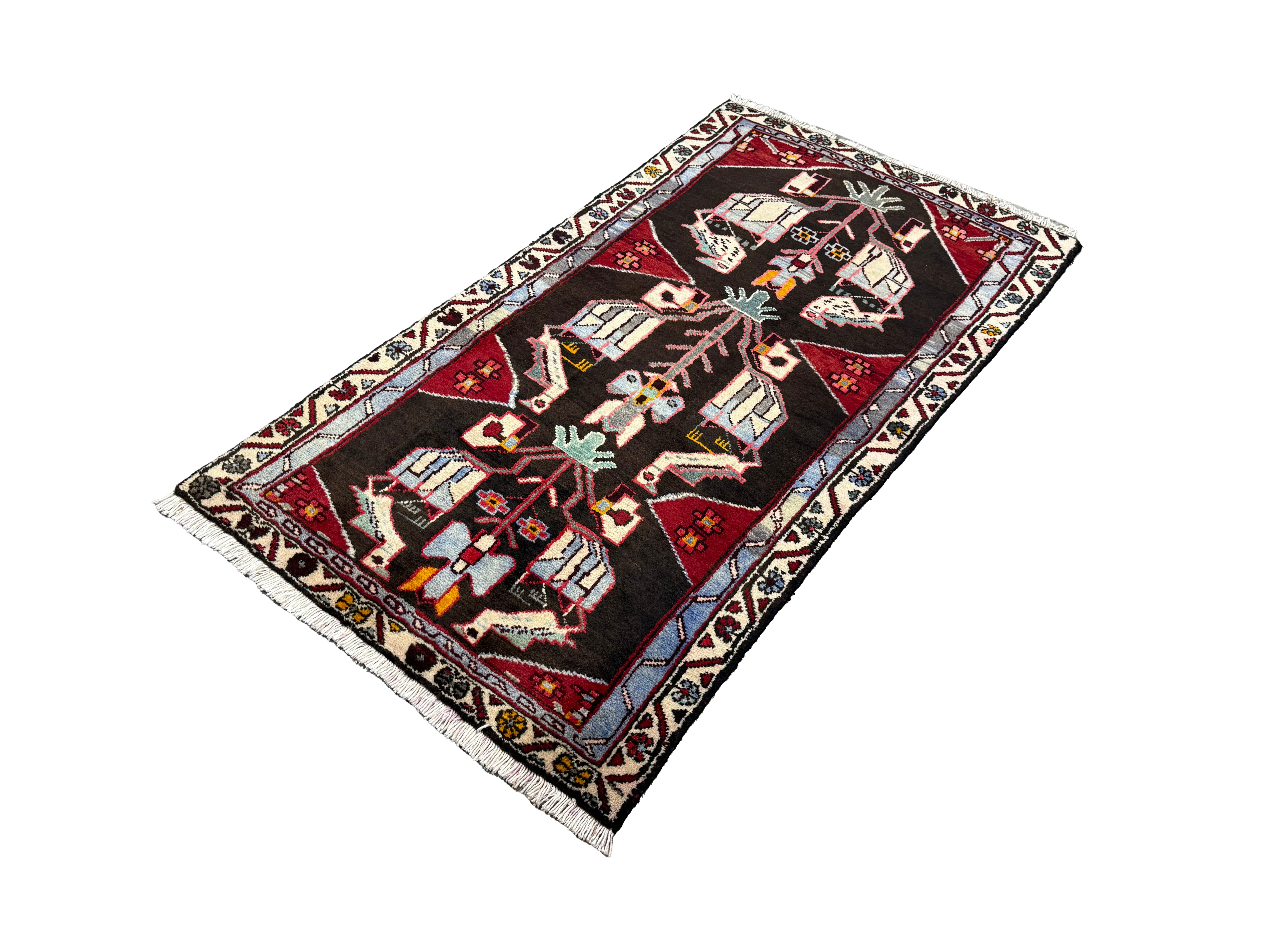 Persian Tafresh Rug, diagonal full view, hand-knotted wool with blue colouring. SKU 30195.