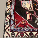 Persian Tafresh Rug, border and fringe detail, hand-knotted wool with blue colouring. SKU 30195.