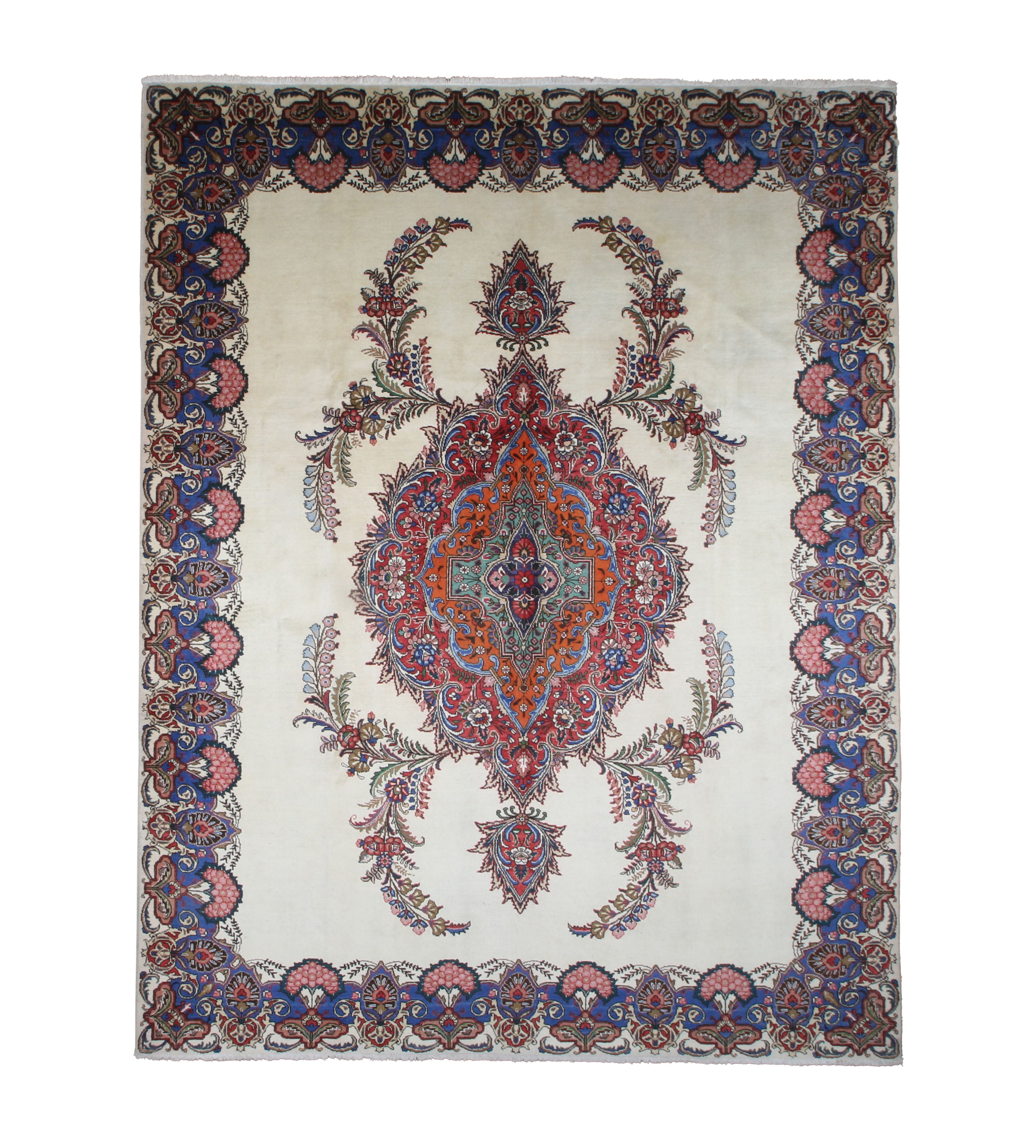 Vintage Tabriz Rug, top view on white background, hand-knotted wool pile. SKU 30228.
