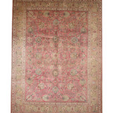 Tabriz hand-knotted wool rug, full top view.