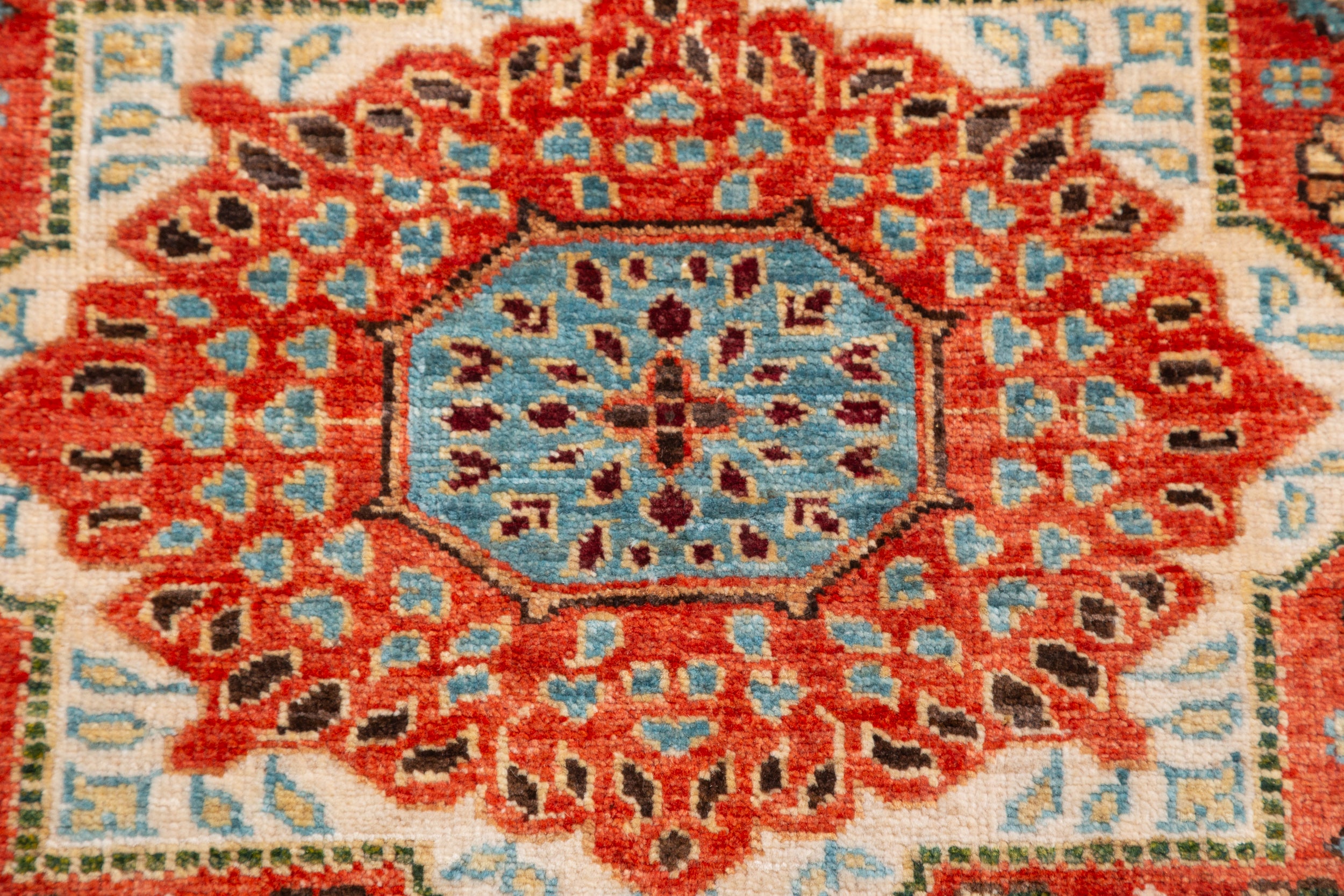 Afghan Mamluk Runner in rust and turquoise — pattern, texture or angled view
