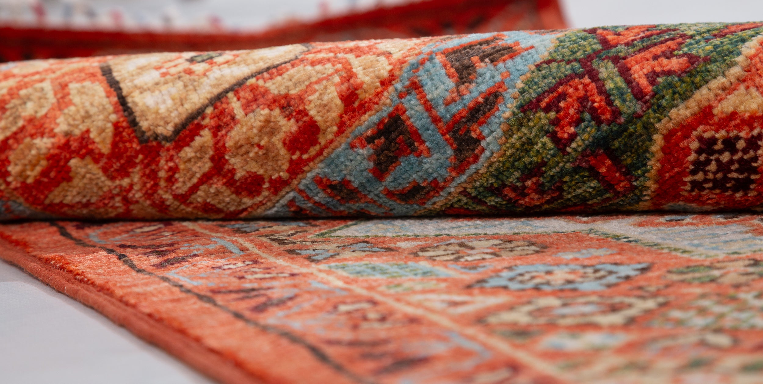 Afghan Mamluk Runner in rust and turquoise — pattern, texture or angled view