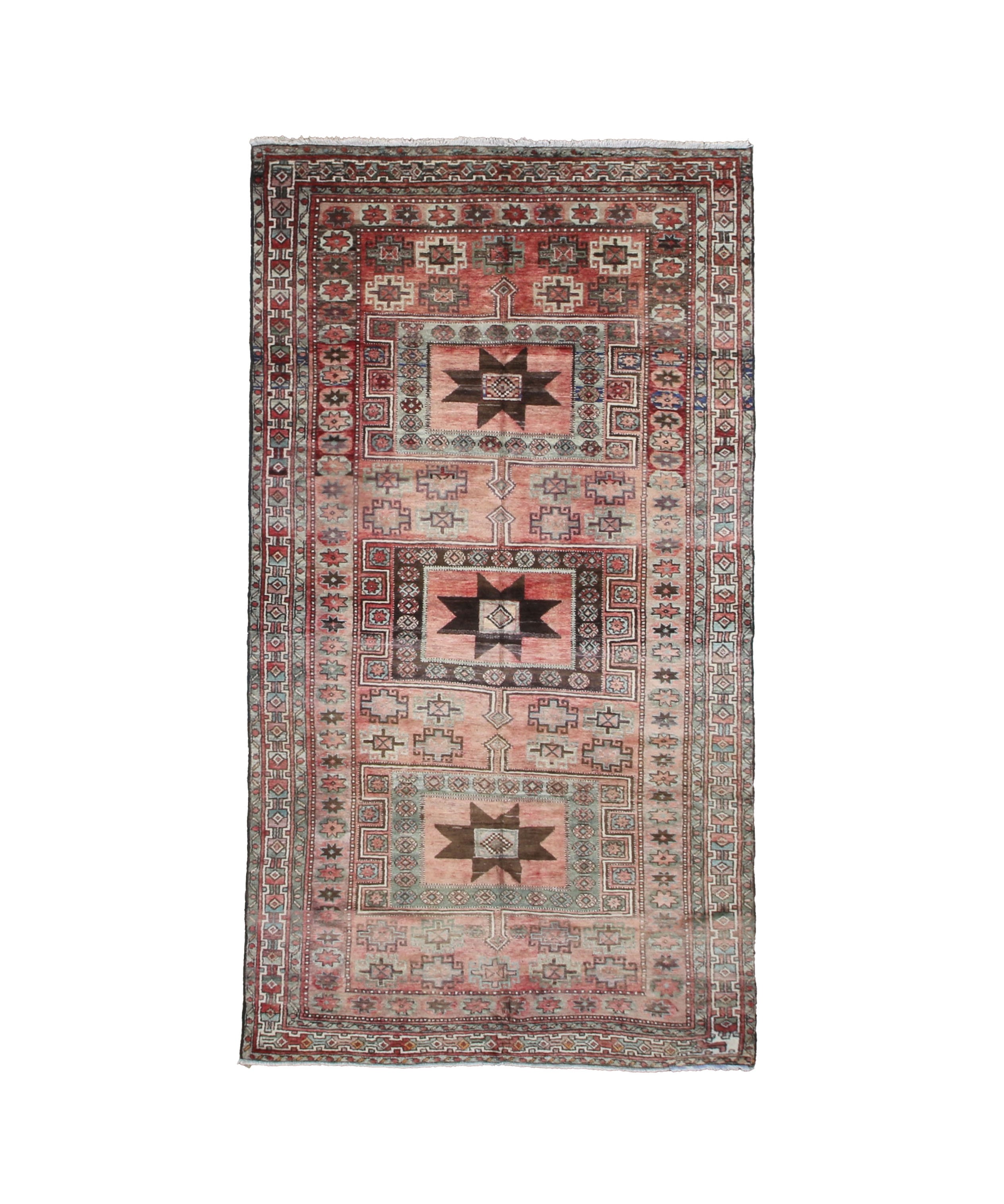 Vintage Hamadan Rug, top view on white background, hand-knotted wool pile. SKU 30496.