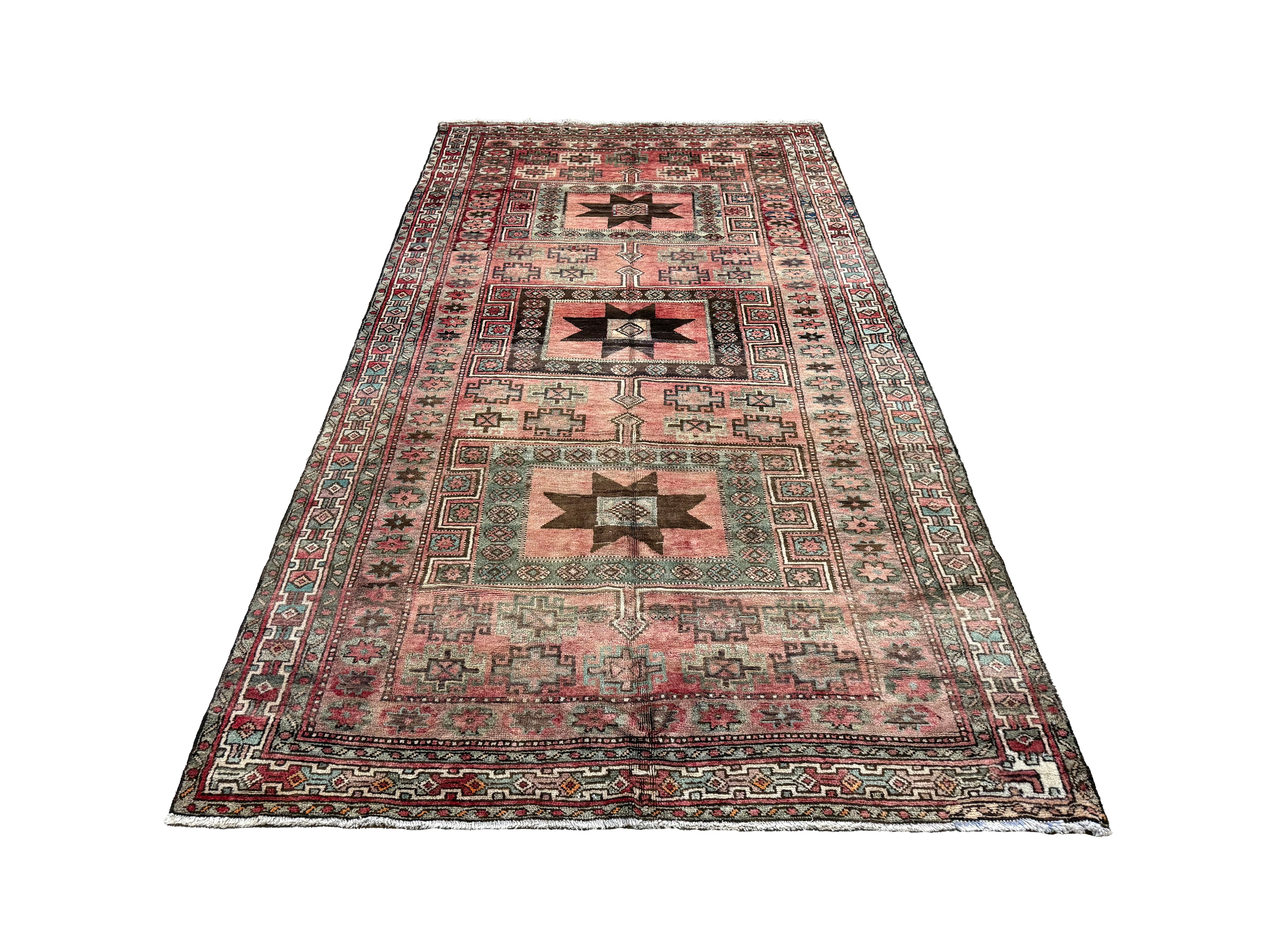 Vintage Hamadan Rug, front perspective view of the complete rug, hand-knotted wool pile. SKU 30496.