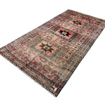 Vintage Hamadan Rug, diagonal perspective view of the complete rug, hand-knotted wool pile. SKU 30496.