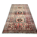 Vintage Hamadan Rug, full rug in perspective showing the patterned field and borders, hand-knotted wool pile. SKU 30496.