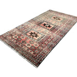 Vintage Hamadan Rug, angled view showing the full field and borders, hand-knotted wool pile. SKU 30496.