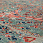 Afghan Chobbi Rug in muted green, rust and navy — pattern, texture or angled view