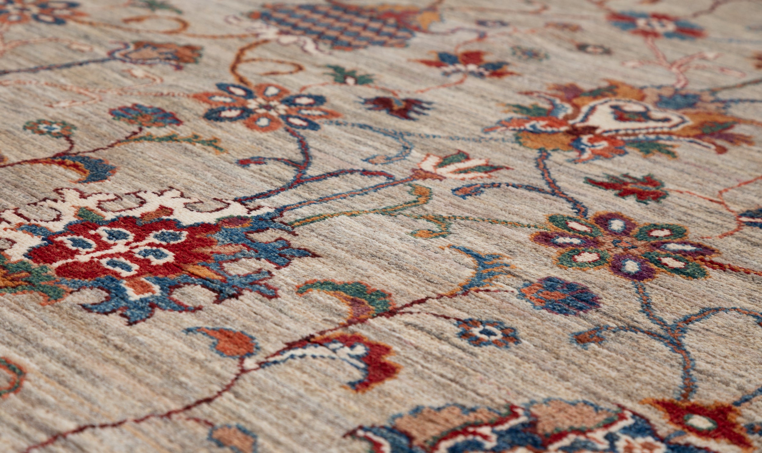 Afghan Sultani Rug in beige and burgundy — pattern, texture or angled view