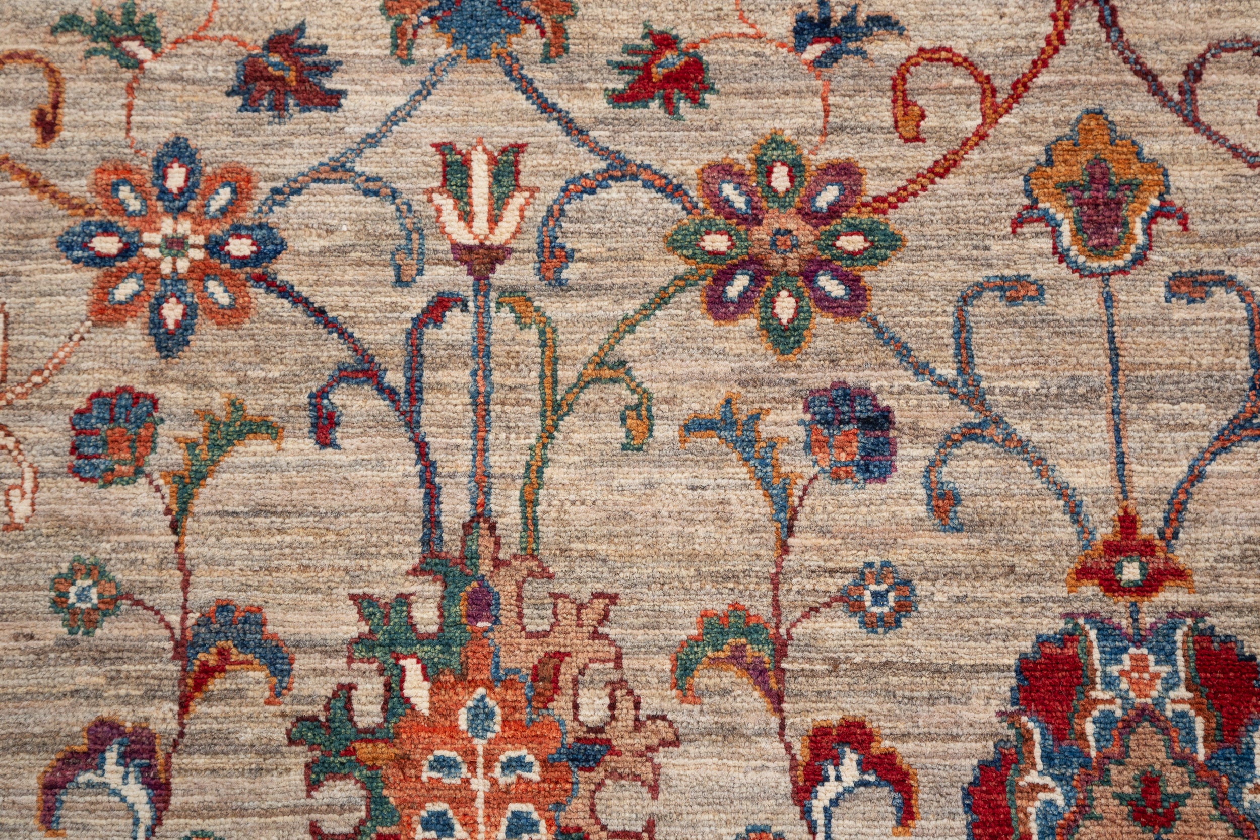 Afghan Sultani Rug in beige and burgundy — pattern, texture or angled view