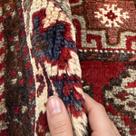 Vintage Quchan Kurdish Rug — Stacked Geometric Compartments in Red, Cream & Blue. Rug pile and texture detail; SKU 30811; source IMG_6902.