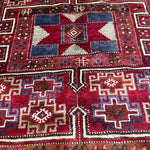 Vintage Quchan Kurdish Rug — Stacked Geometric Compartments in Red, Cream & Blue. Original rug photograph; SKU 30811; source IMG_6897.