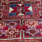 Vintage Quchan Kurdish Rug — Stacked Geometric Compartments in Red, Cream & Blue. Original rug photograph; SKU 30811; source IMG_6897.