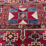 Vintage Quchan Kurdish Rug — Stacked Geometric Compartments in Red, Cream & Blue. Original rug photograph; SKU 30811; source IMG_6907.