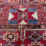 Vintage Quchan Kurdish Rug — Stacked Geometric Compartments in Red, Cream & Blue. Original rug photograph; SKU 30811; source IMG_6907.