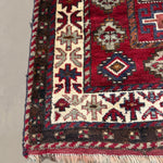 Persian Quchan Kurdish Rug, border and fringe detail, hand-knotted wool with red colouring. SKU 30811.