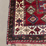 Persian Quchan Kurdish Rug, border and fringe detail, hand-knotted wool with red colouring. SKU 30811.