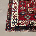 Persian Quchan Kurdish Rug, border and fringe detail, hand-knotted wool with red colouring. SKU 30811.