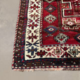 Persian Quchan Kurdish Rug, border and fringe detail, hand-knotted wool with red colouring. SKU 30811.