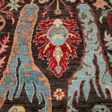 Afghan Chobbi Rug in charcoal, blue and rust — pattern, texture or angled view