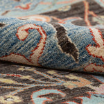 Afghan Chobbi Rug in charcoal, blue and rust — pattern, texture or angled view
