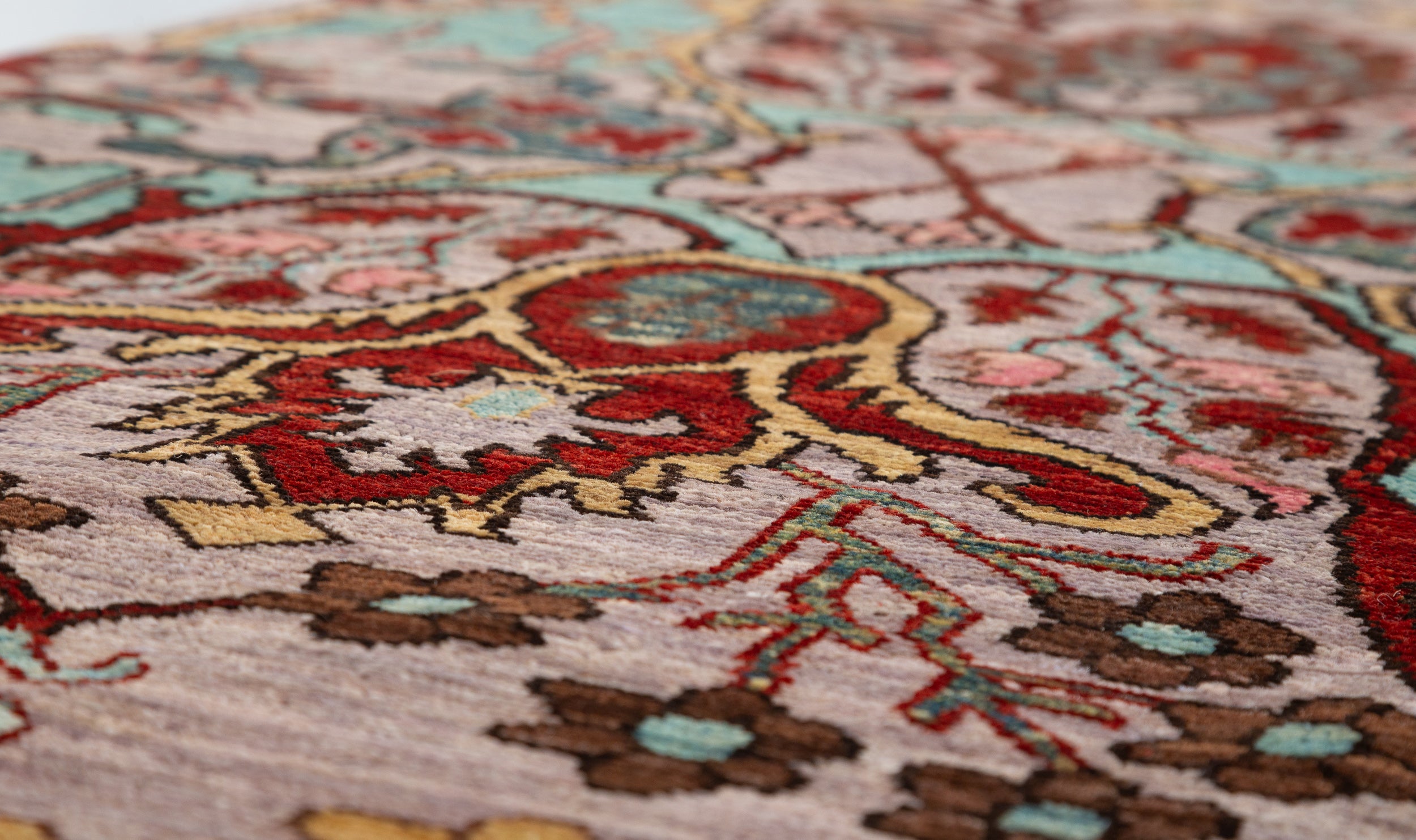 Afghan Chobbi Runner in cream, turquoise and burgundy — pattern, texture or angled view