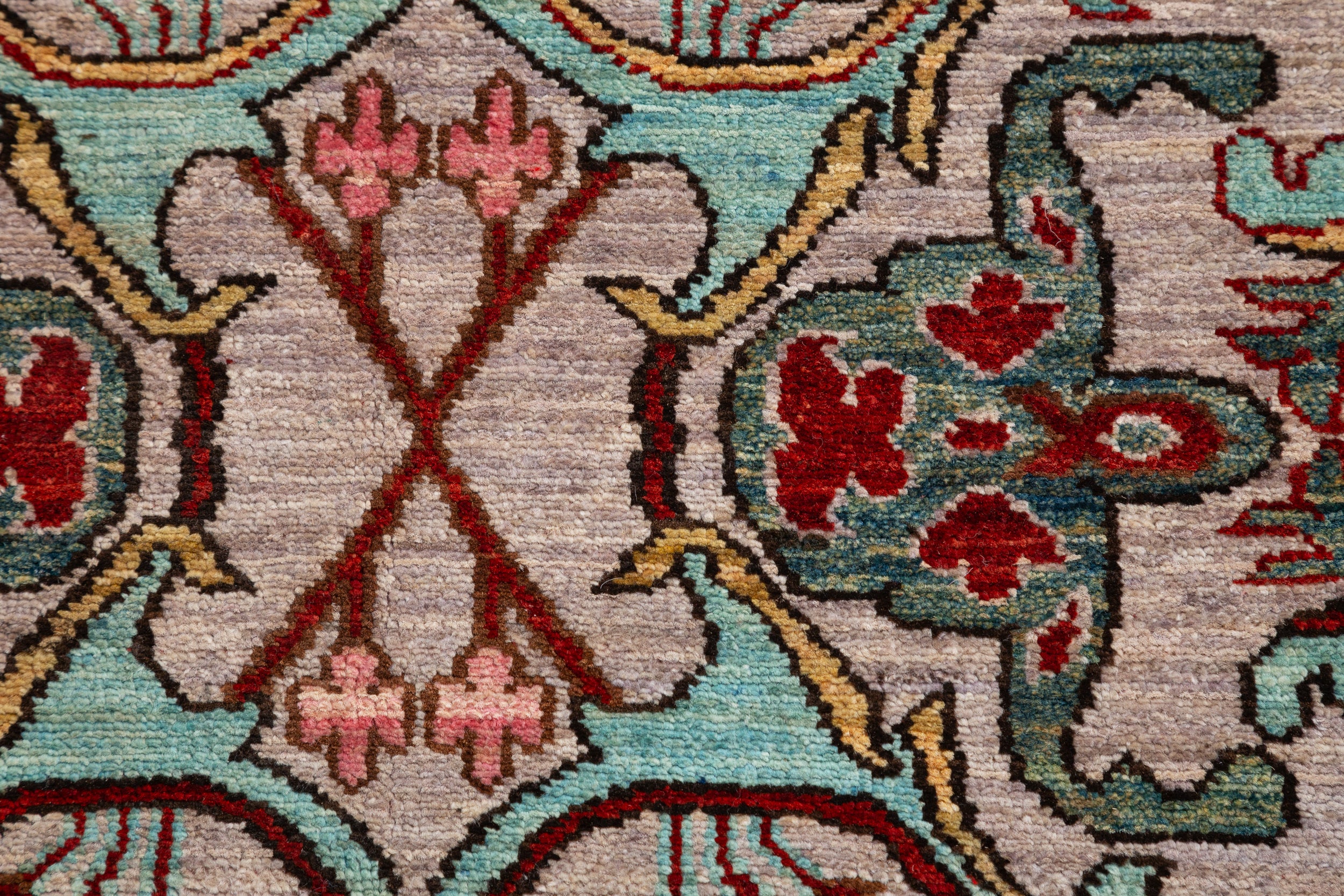 Afghan Chobbi Runner in cream, turquoise and burgundy — pattern, texture or angled view