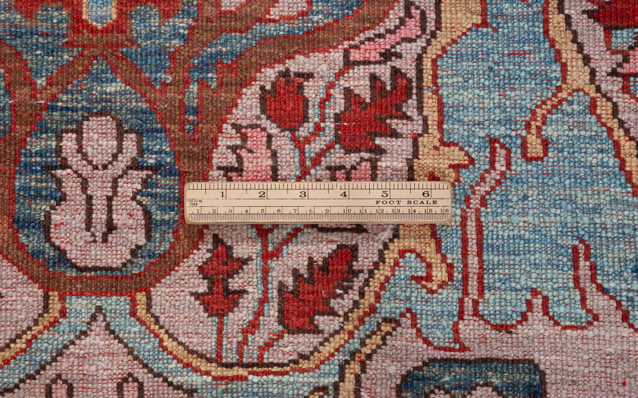 Afghan Chobbi Runner in cream, turquoise and burgundy — pattern, texture or angled view