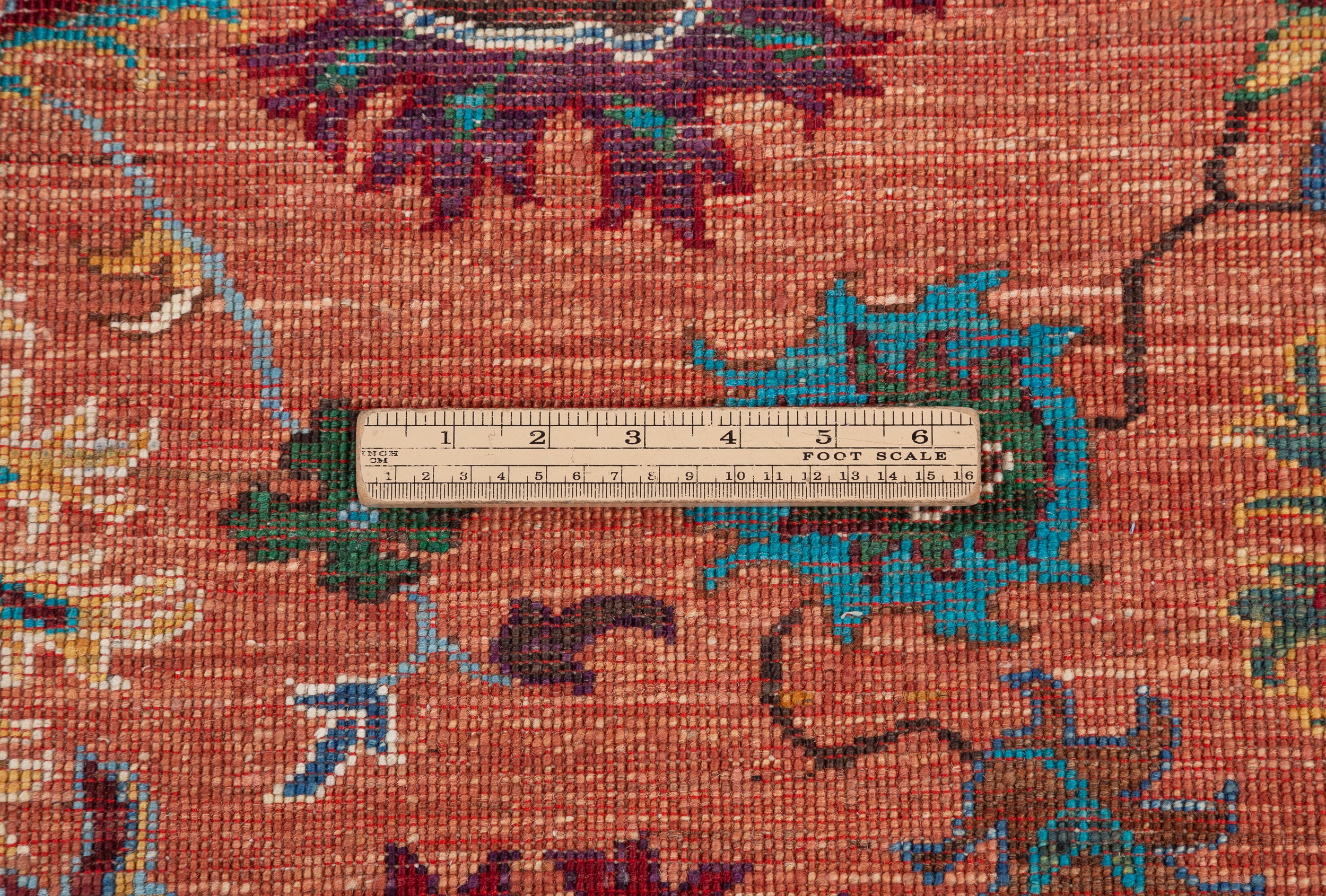 Afghan Sultani Rug in rust and teal — pattern, texture or angled view