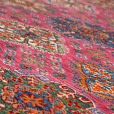 Afghan Super Kazak Rug in rose, navy and gold — pattern, texture or angled view