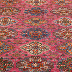 Afghan Super Kazak Rug in rose, navy and gold — pattern, texture or angled view