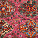 Afghan Super Kazak Rug in rose, navy and gold — pattern, texture or angled view