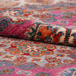 Afghan Super Kazak Rug in rose, navy and gold — pattern, texture or angled view
