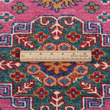 Afghan Super Kazak Rug in rose, navy and gold — pattern, texture or angled view