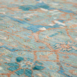 Chobbi Rug in pale turquoise and sand — pattern, texture or angled view