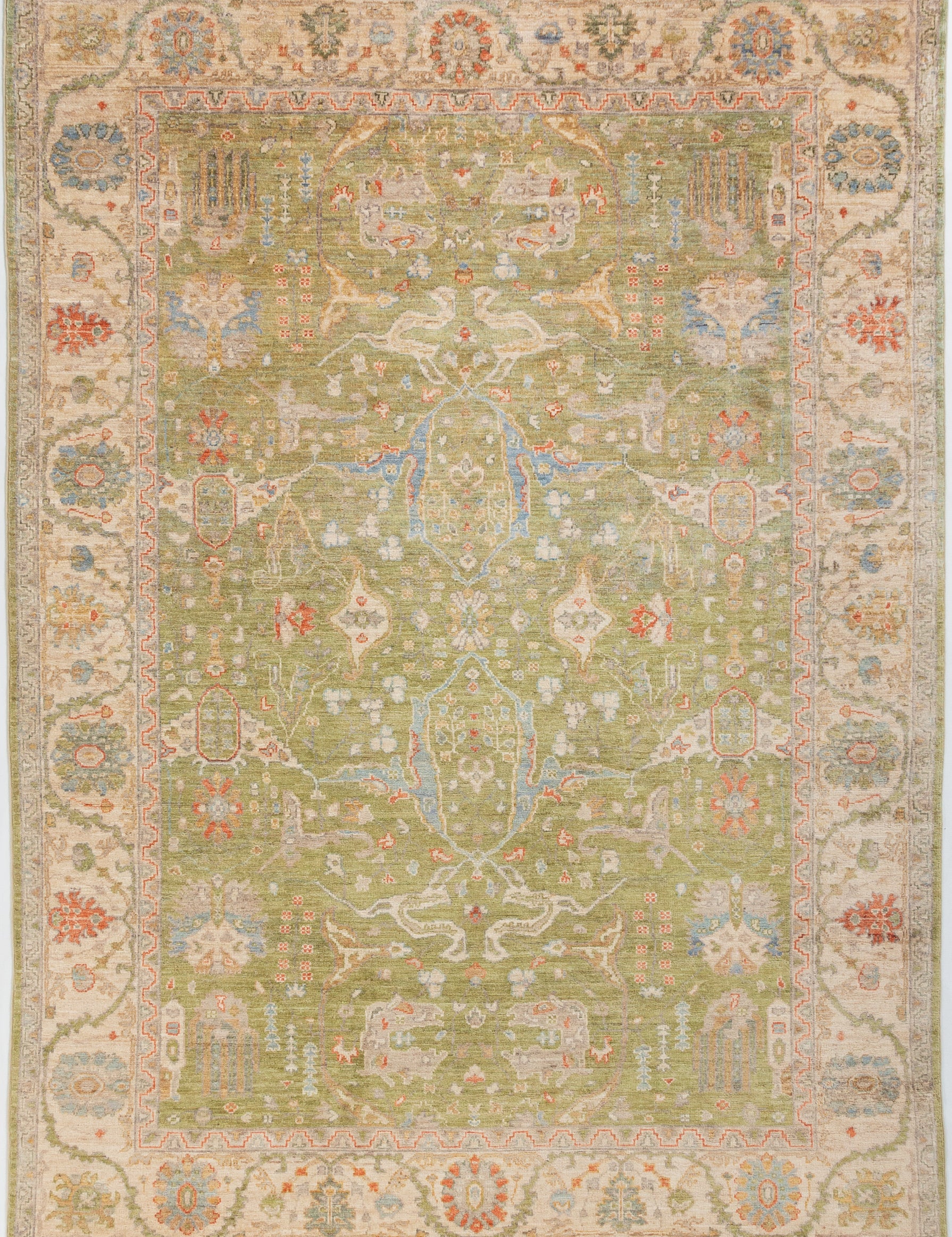 Chobbi Rug in olive green and cream — full rug view