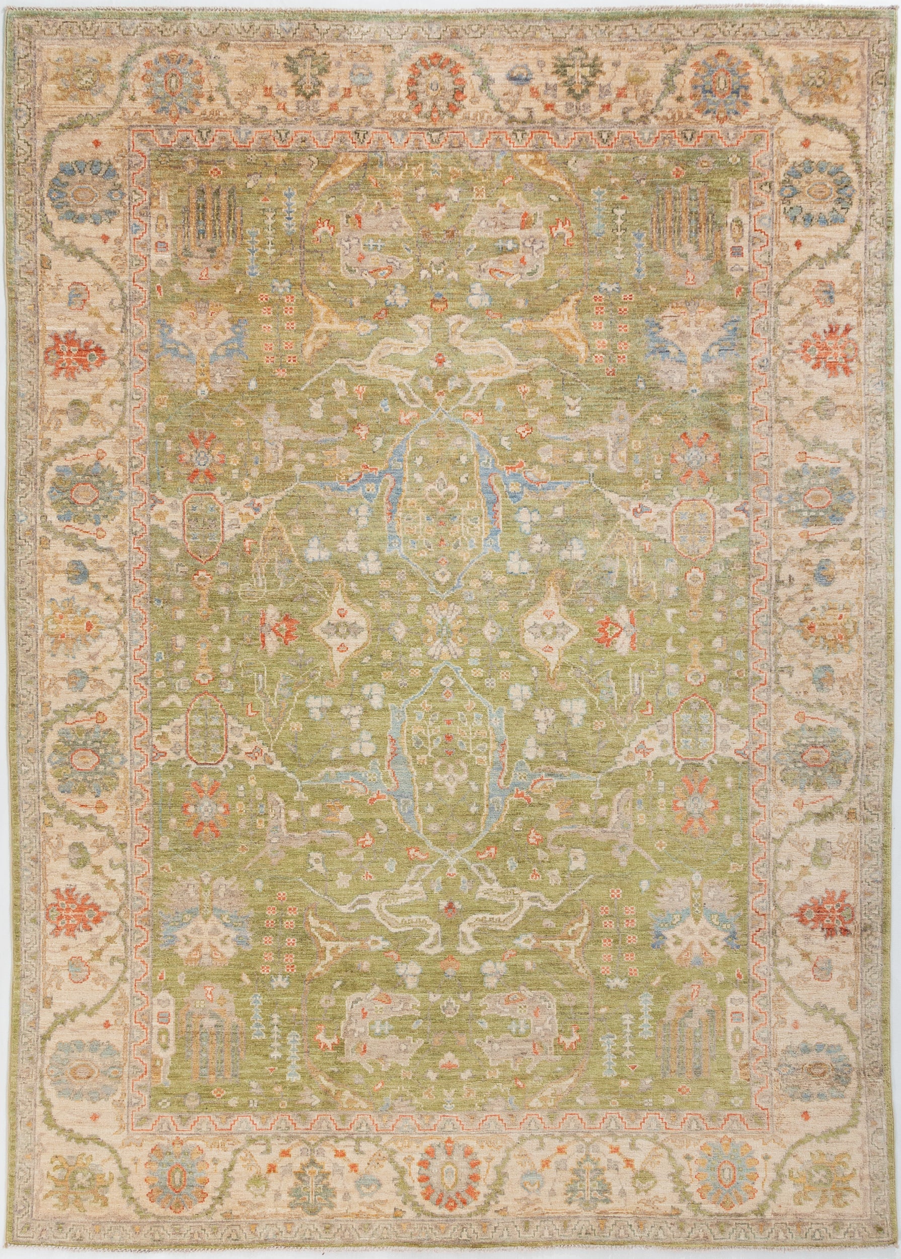 Chobbi Rug in olive green and cream — full rug view
