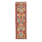 Afghan Maimana runner — Stepped Medallions in Red & Slate | 2'10" × 15'9" (86 × 480 cm)