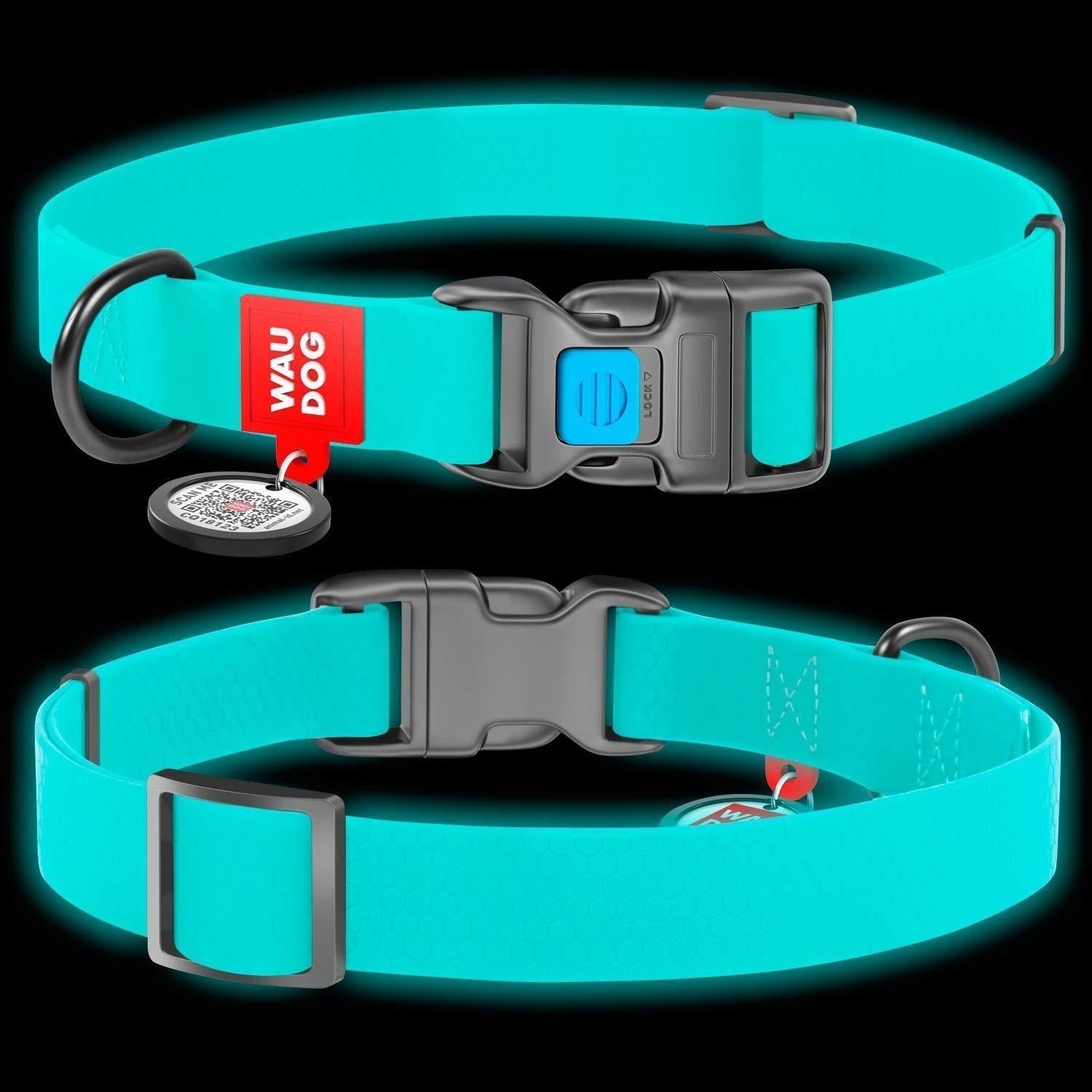 Waterproof Dog Collar Heavy Duty Adjustable for Medium Dogs M Size Glow in Dark Rug the Rock