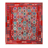 Afghan Maimana kilim — Diamond Lattice on Red | 8'5" × 9'6" (257 × 289 cm)