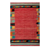 Afghan Maimana kilim — Coral Field with Turquoise & Black Borders | 6'7" × 9'9" (200 × 297 cm)