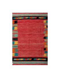 Coral Field with Turquoise & Black Borders | 6'7" × 9'9" (200 × 297 cm)