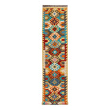 Afghan Maimana runner — Diamond Chain in Gold & Turquoise | 2'9" × 16' (83 × 488 cm)