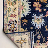 Oushak-Inspired Chobi Rug — Pastel Florals on Midnight Blue | 8' × 10'6"